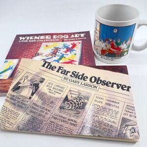 Gary Larson The Far Side Books & Mug Lot Wiener Dog Art Observer Brain is Full